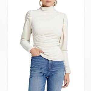 A. L.C. Joss Asymmetrical High Neck Long Sleeve Velvet Top Ivory US 10